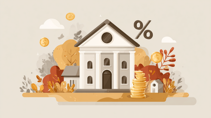 금리 인하와 대출 시장 변화를 상징하는 은행 일러스트
