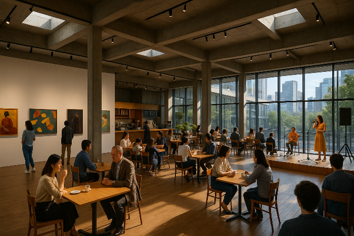 전시와 카페, 공연이 자연스럽게 연결된 복합문화공간 내부