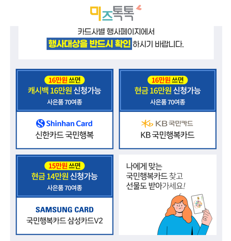 2) 미즈톡톡 카드사별 주요 혜택 및 미즈톡톡 혜택