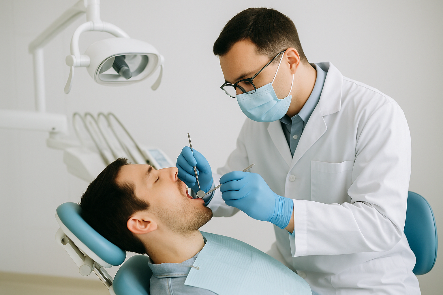 치과 진료 중 환자와 의사 모습
