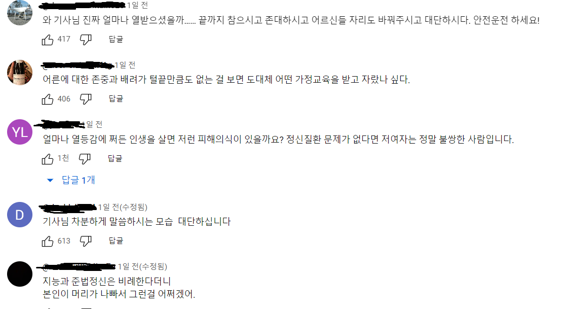 고속버스 민폐녀에 대한 댓글 반응