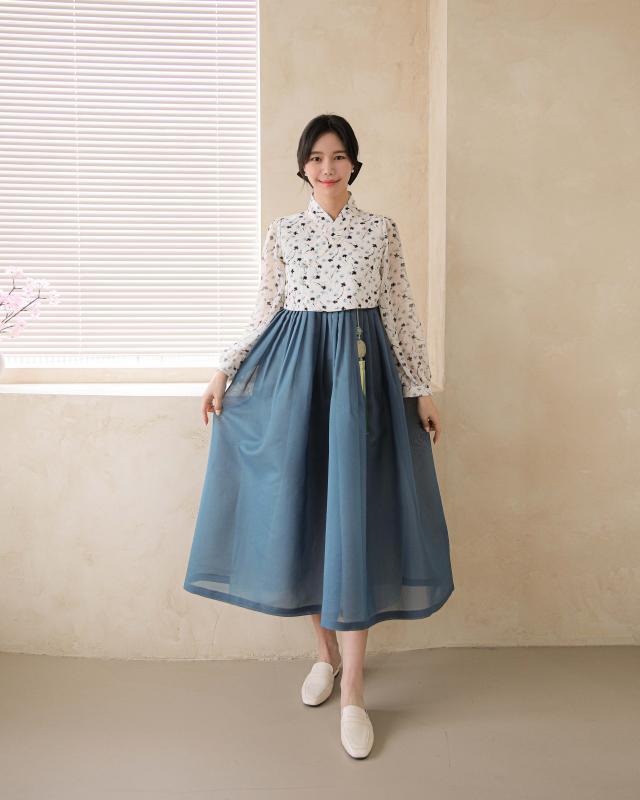 민한복 멜로디 여성 계량 철릭 원피스 여자 개량 퓨전 허리 치마 드레스 생활한복