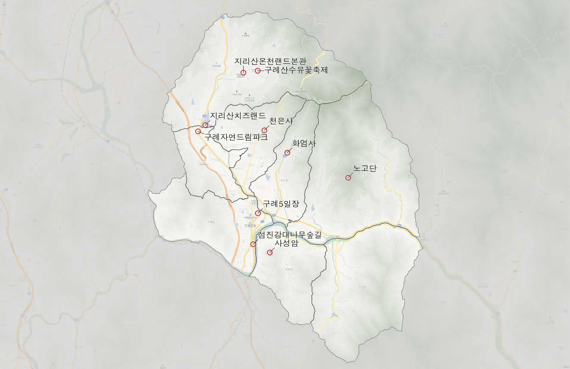 구례 가볼만한 10곳 위치도