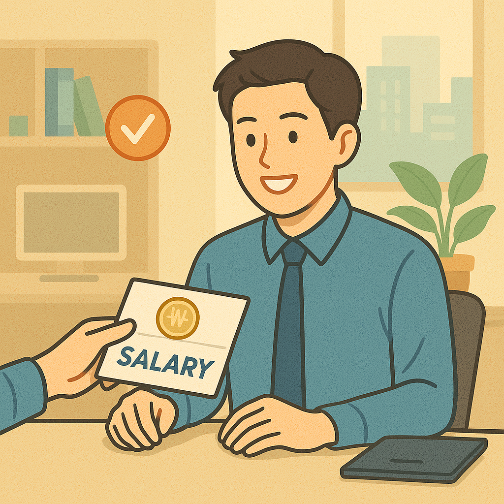 청년이 장기근속 보상으로 정부 장려금을 받는 장면