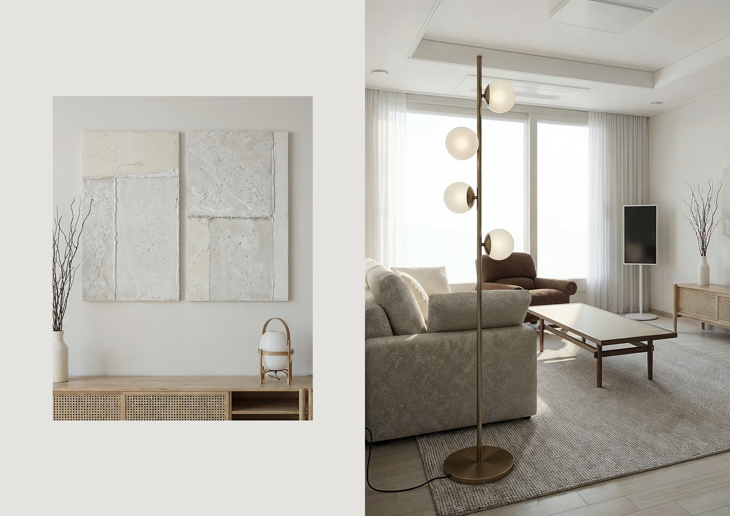 케이브홈 PINEDA 캔버스 벽장식 2개세트, 까사미아 아이볼 플로어램프