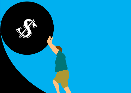 돈뭉치를 힙겹게 굴리는 모습