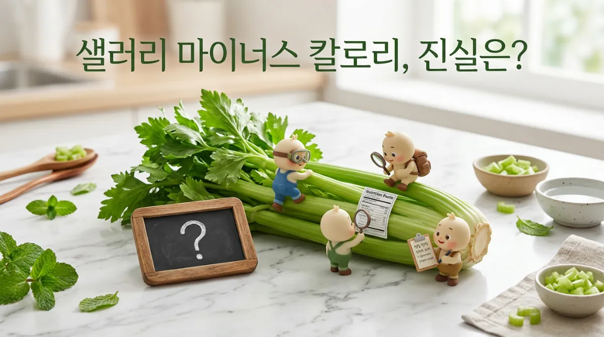 샐러리 마이너스 칼로리 진실 여부 팩트체크 - 미니미 캐릭터와 함께하는 영양성분 탐험