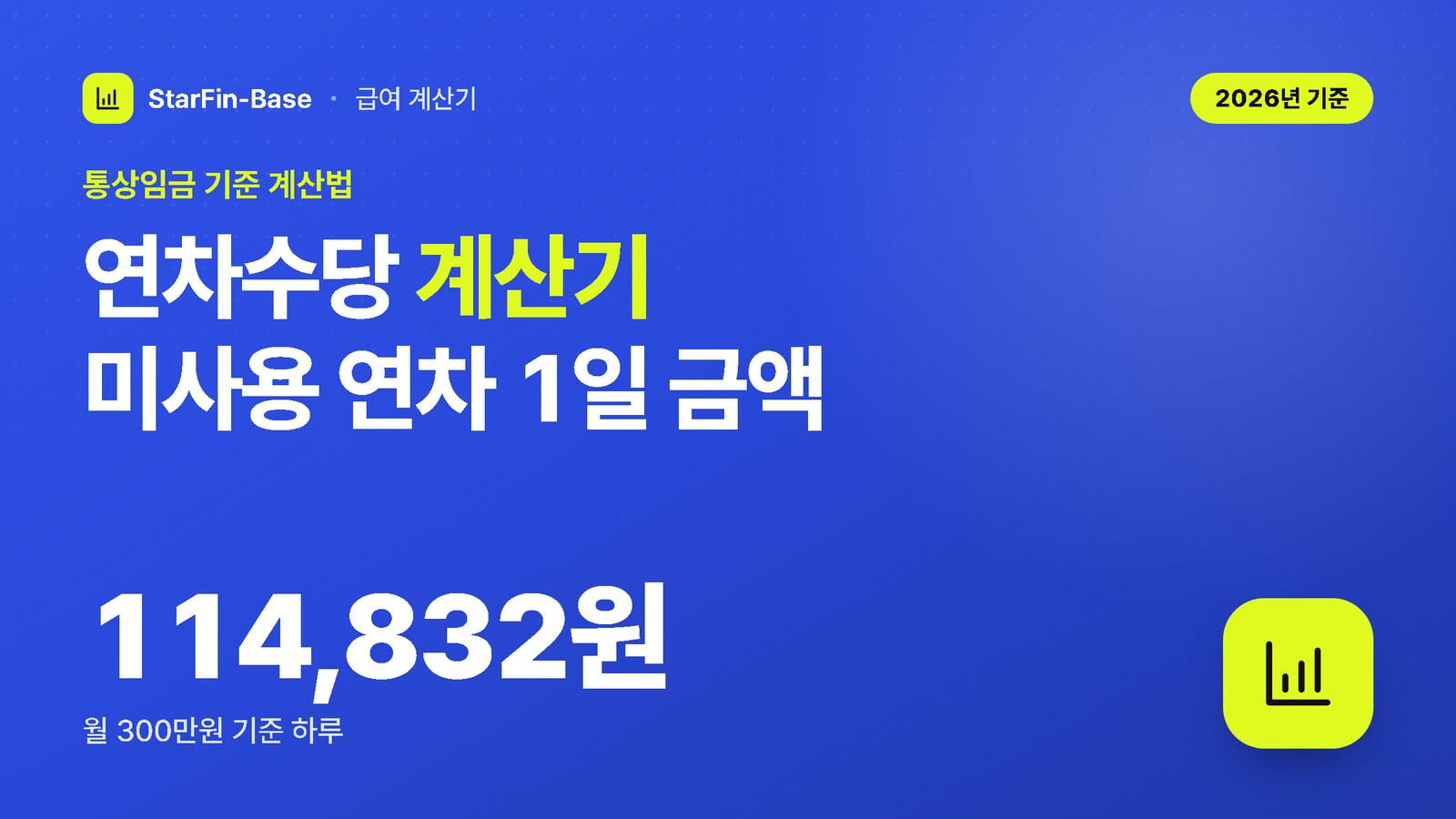 연차수당 계산기 미사용 연차 1일 금액 - 통상임금 기준 계산법, 114,832원 월 300만원 기준 하루