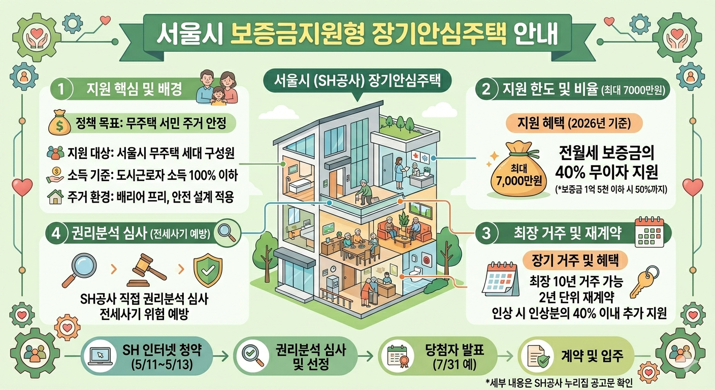 보증금지원형 장기안심주택 서울시가 내 전세금 7,000만 원 대신 낸다.