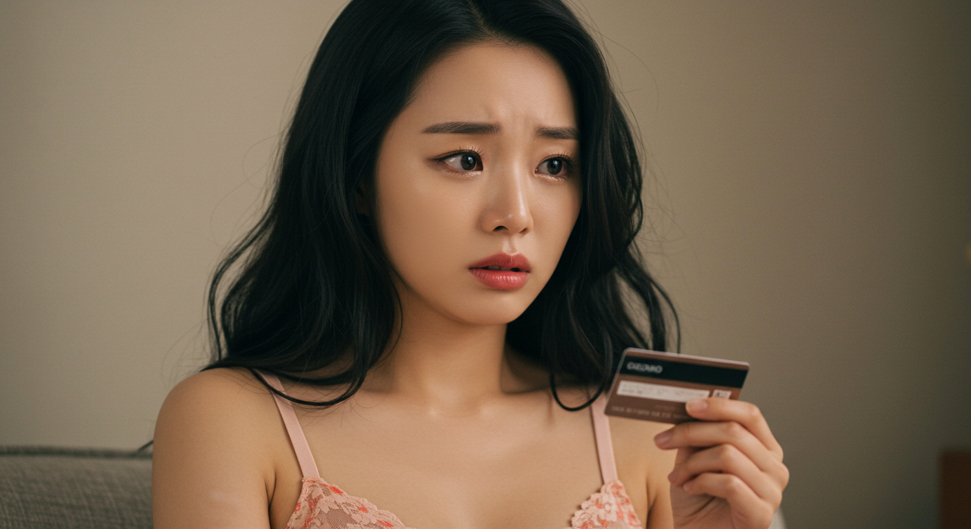 카드를 들고 불안해하는 여성