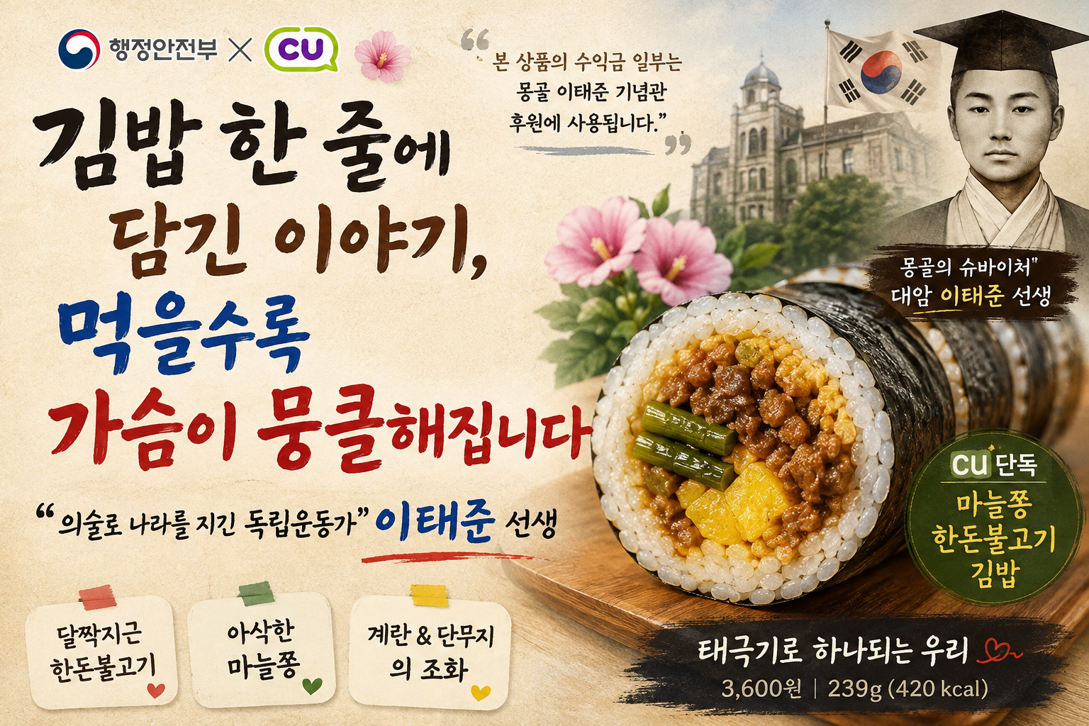 광복절 독립운동가 이태준 CU 김밥