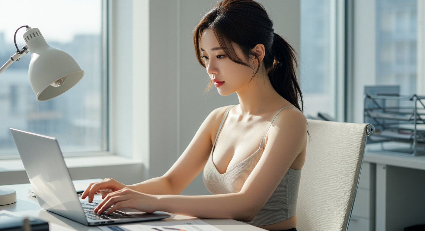 사무실에서 열심히 일하는 여성