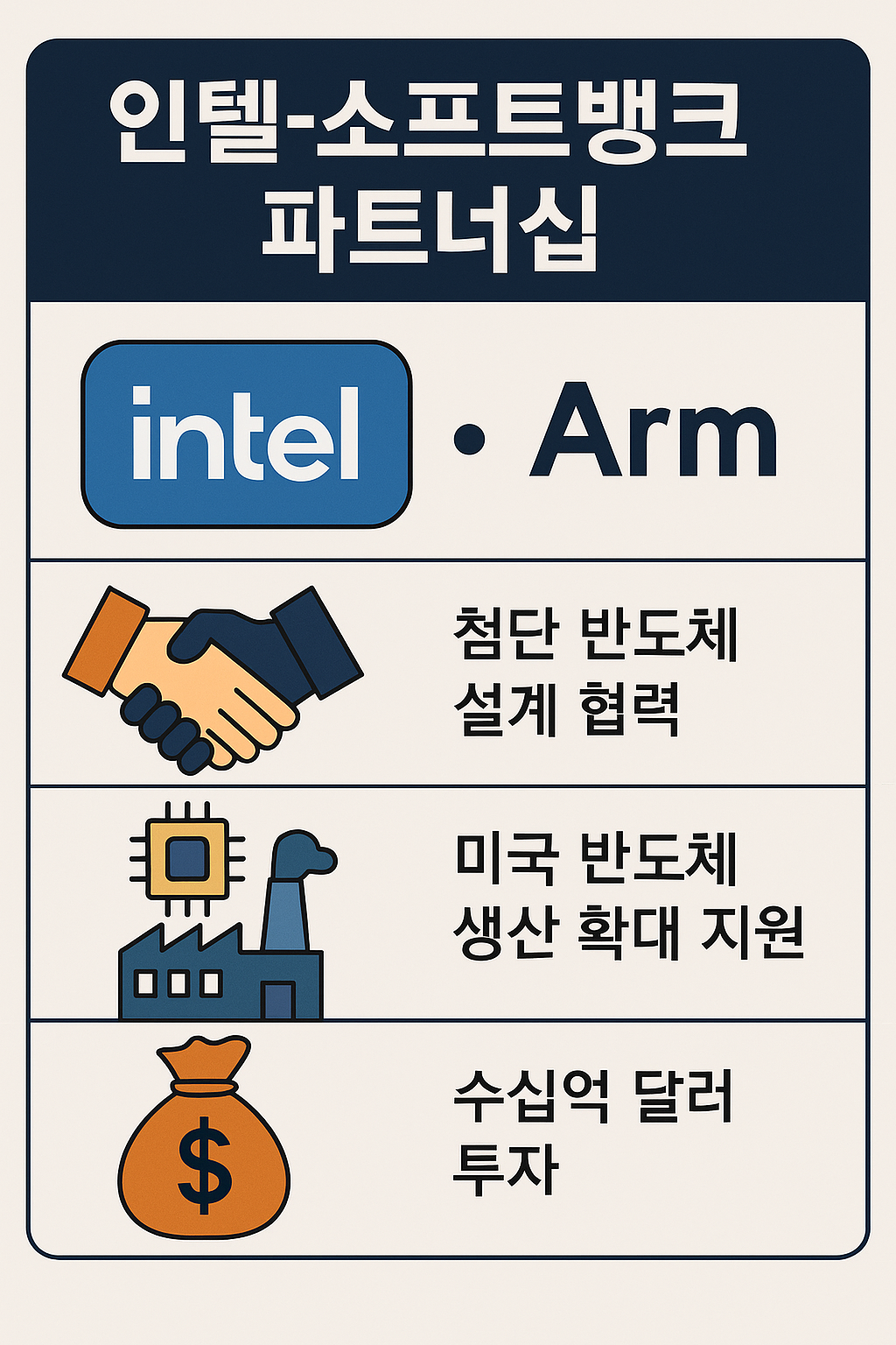 인텔 소프트뱅크 미국 반도체 투자 핵심 정리를 요약한 인포그래픽