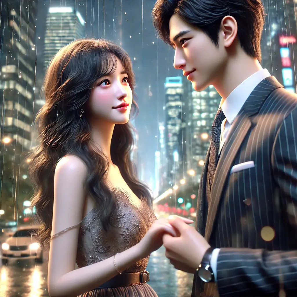 젊은 커플의 모습을 담은 한국 드라마의 낭만적인 순간을 표현한 이미지