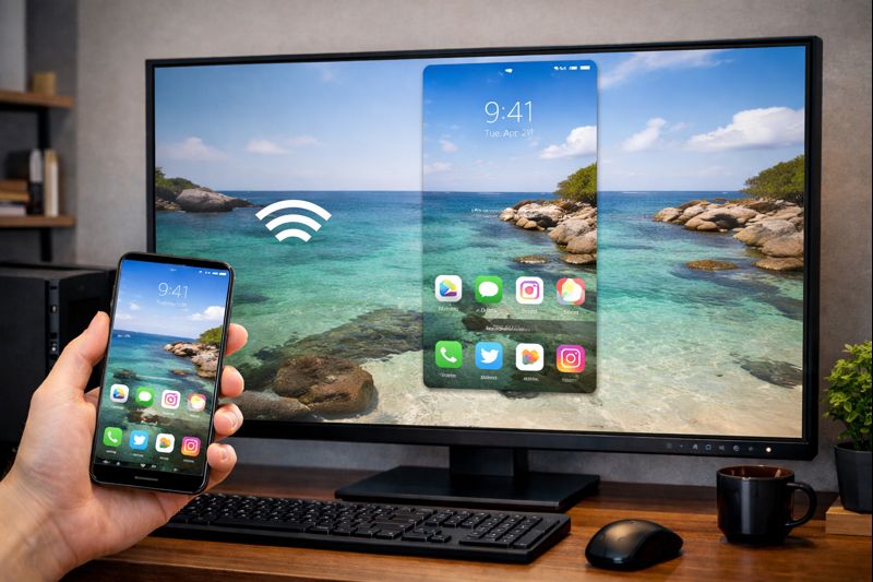 갤럭시s25울트라를 윈도우11 무선 연결 후 핸드폰 앱을 컴퓨터에서 실행하는 모습