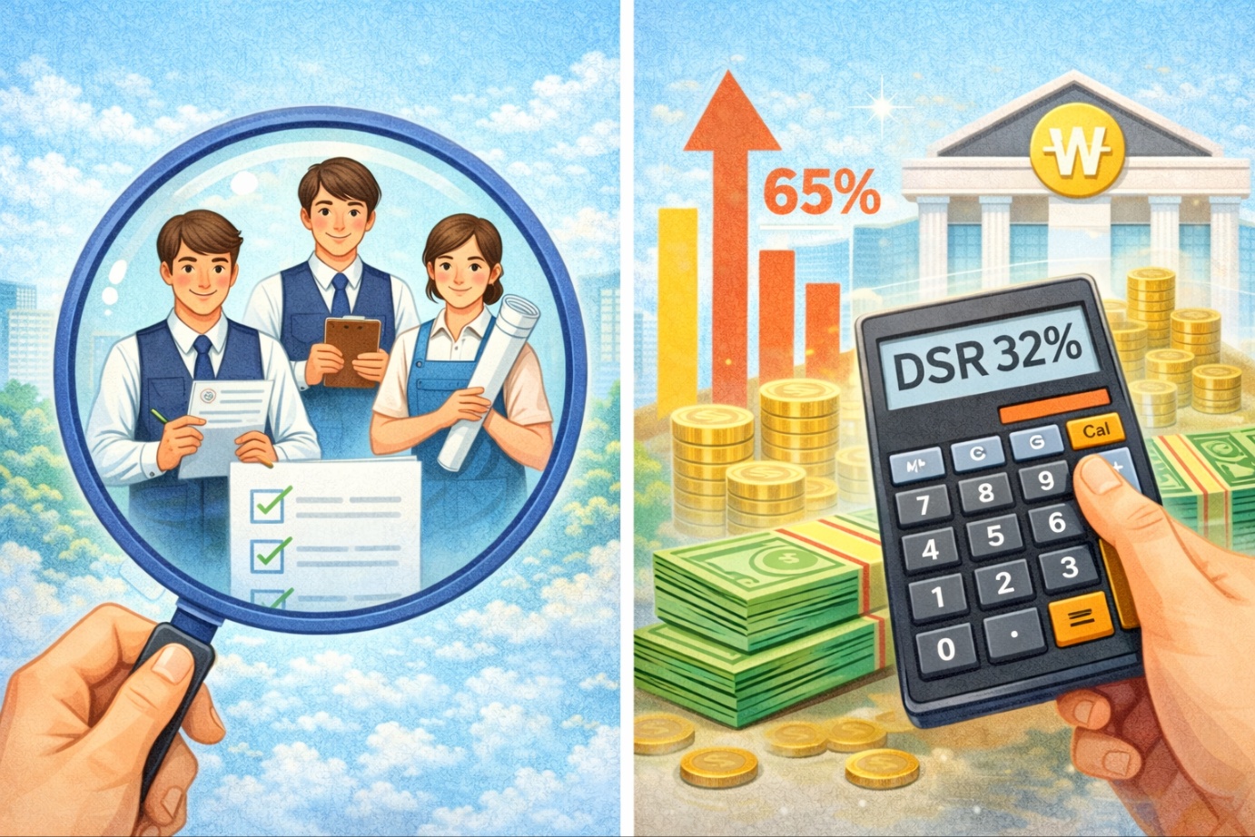 신용대출과 주택담보대출 등 기존 대출이 차주단위 DSR 산정에 포함되는 구조를 나타낸 이미지