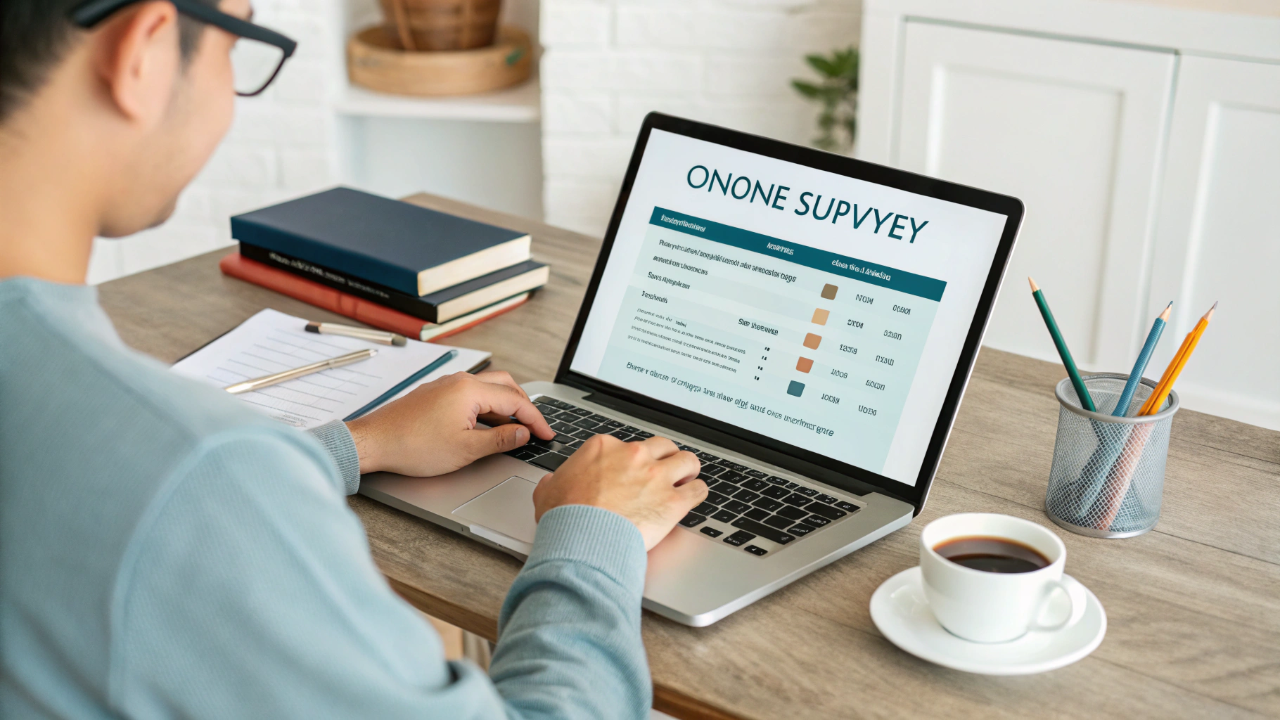 남자가 온라인 설문 조사 참여를 하고 있는 모습