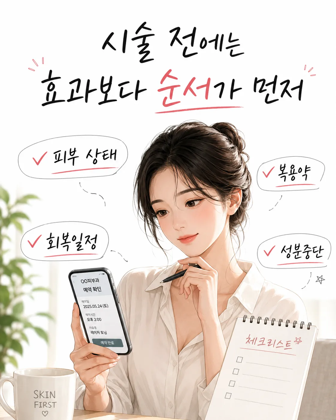 시술 전 체크리스트 보는 여성