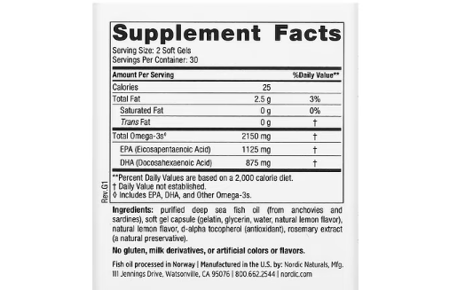 노르딕 네츄럴 울티메이트 오메가 2X Nordic Naturals Ultimate Omega 2X 성분표