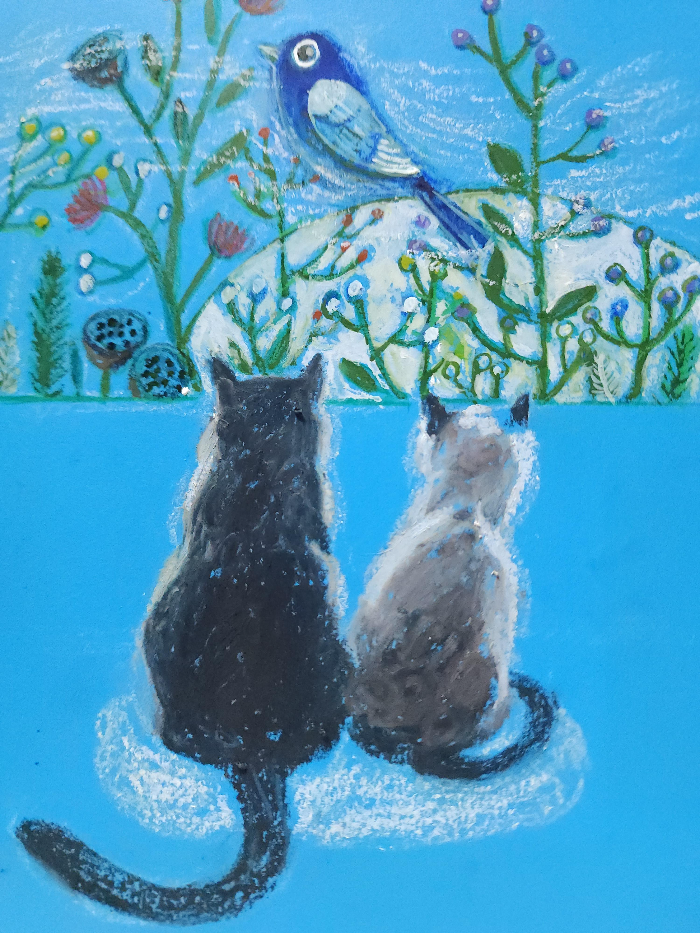 고양이 크레파스 그림