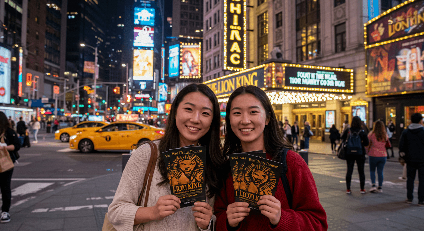 브로드웨이 뮤지컬을 보기 위해 기다리는 사람들 사진