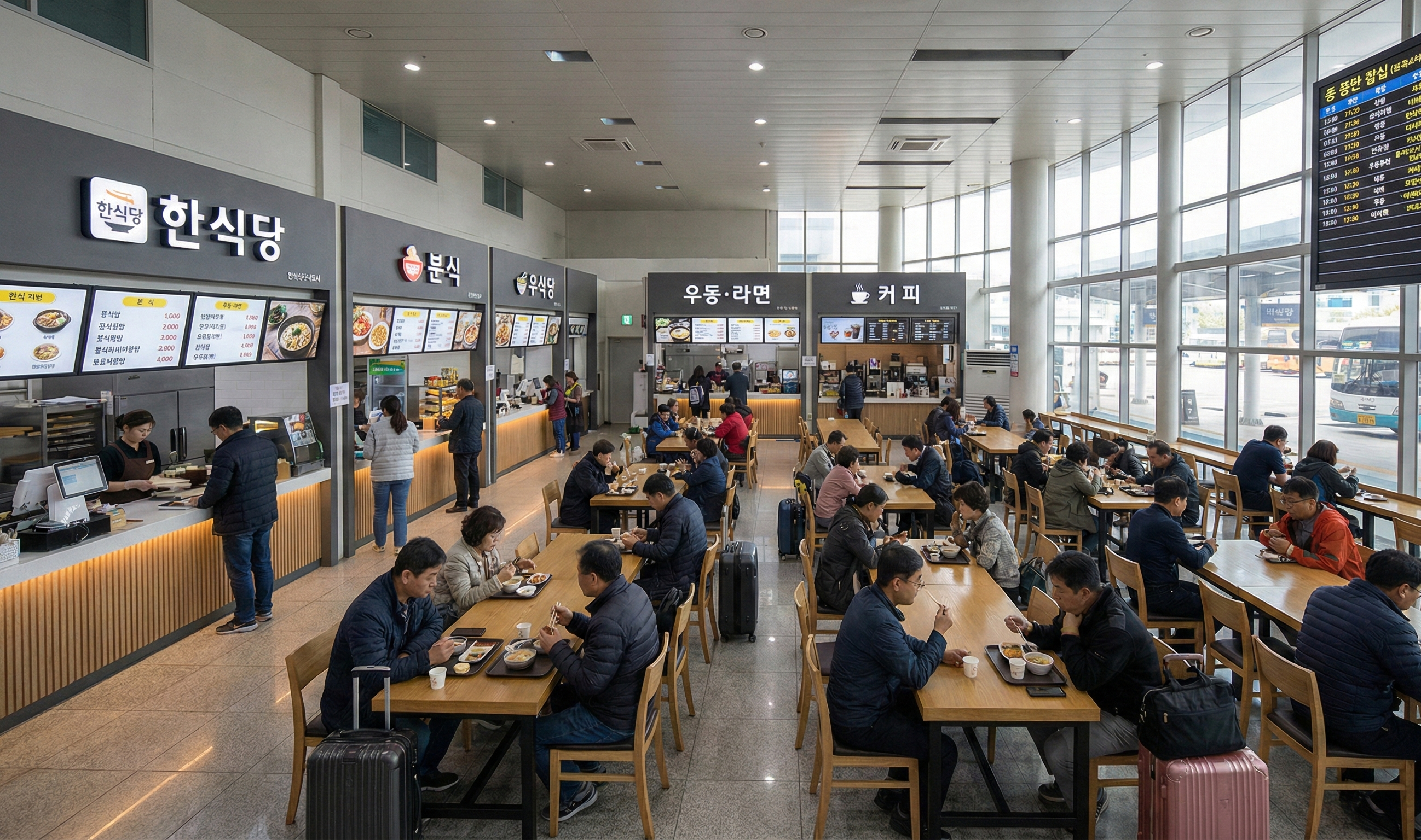 버스 터미널 내부에 위치한 식당가(푸드코트) 전경