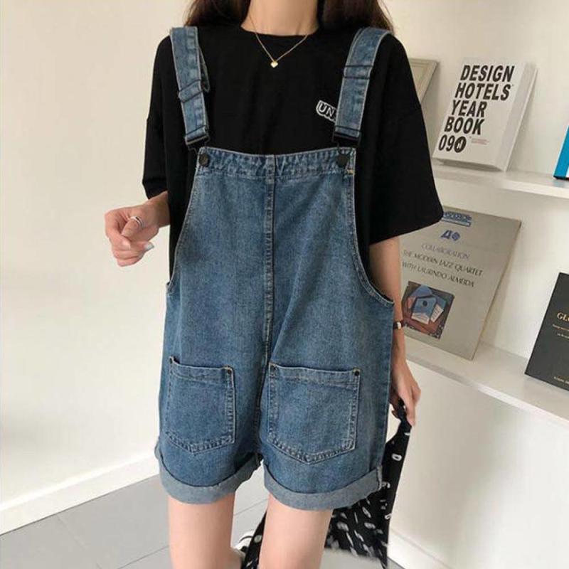 청 데님 반바지 멜빵 점프수트 원피스 바지