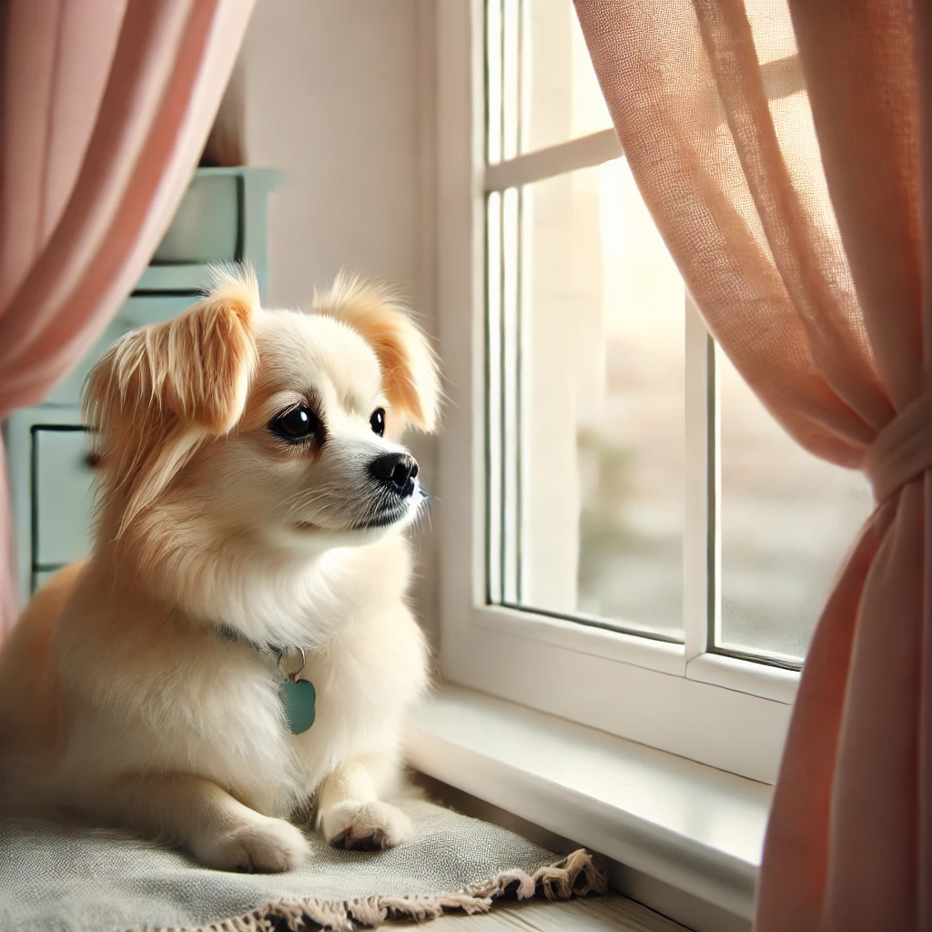 강아지가 창문을 바라보는모습