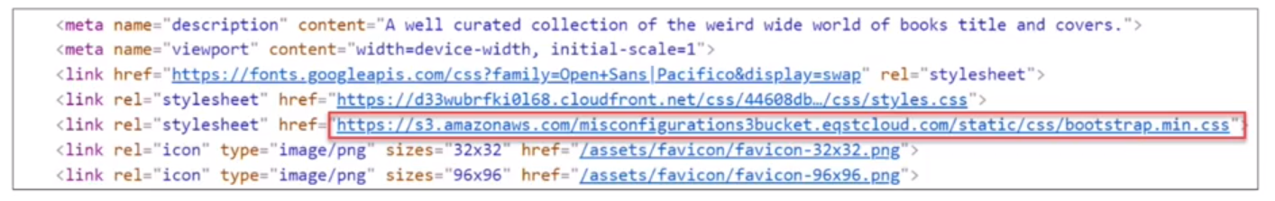 HTML 코드에 포함된 S3 정적 콘텐츠 경로(예시)