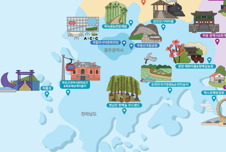 한국관광100선-전라남도와광주-지도