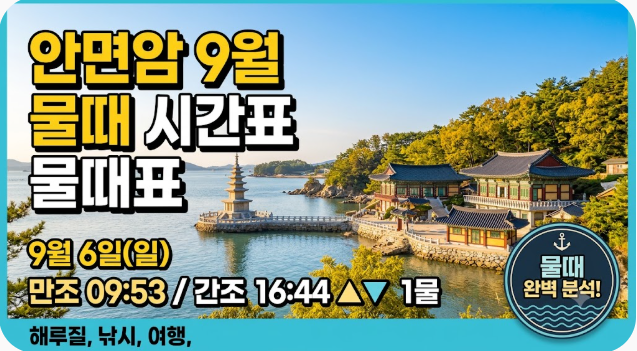 안면암 9월 물때 시간표 물때표