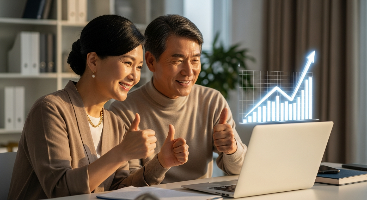 디지털 업무 환경에서 제미나이를 활용하여 여유롭게 일하는 시니어 비즈니스맨의 모습