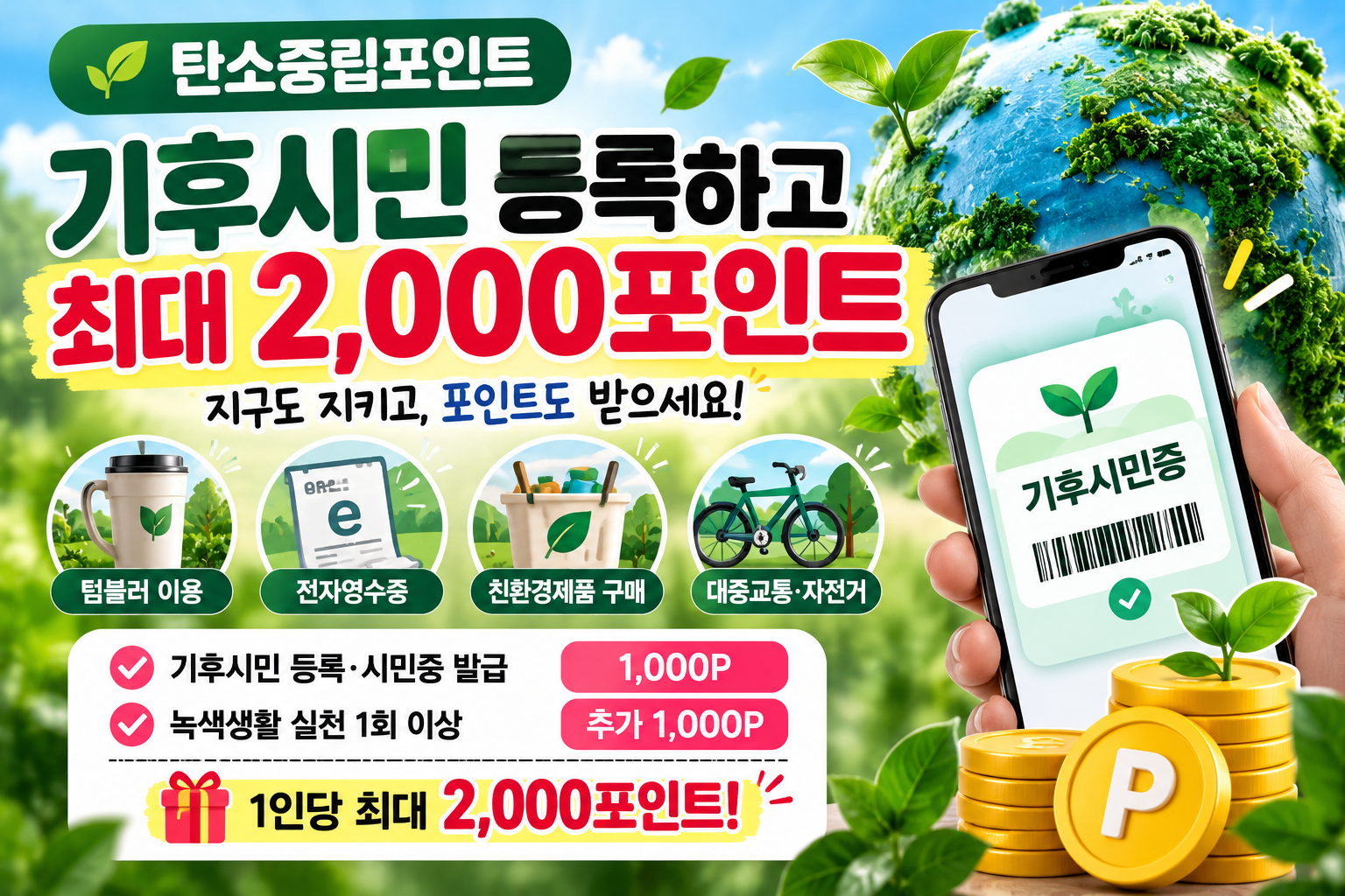 탄소중립포인트 기후시민 등록 방법과 최대 2000포인트 받는 방법 안내