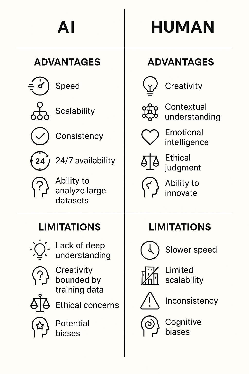 AI 콘텐츠 생성의 장단점 비교 차트