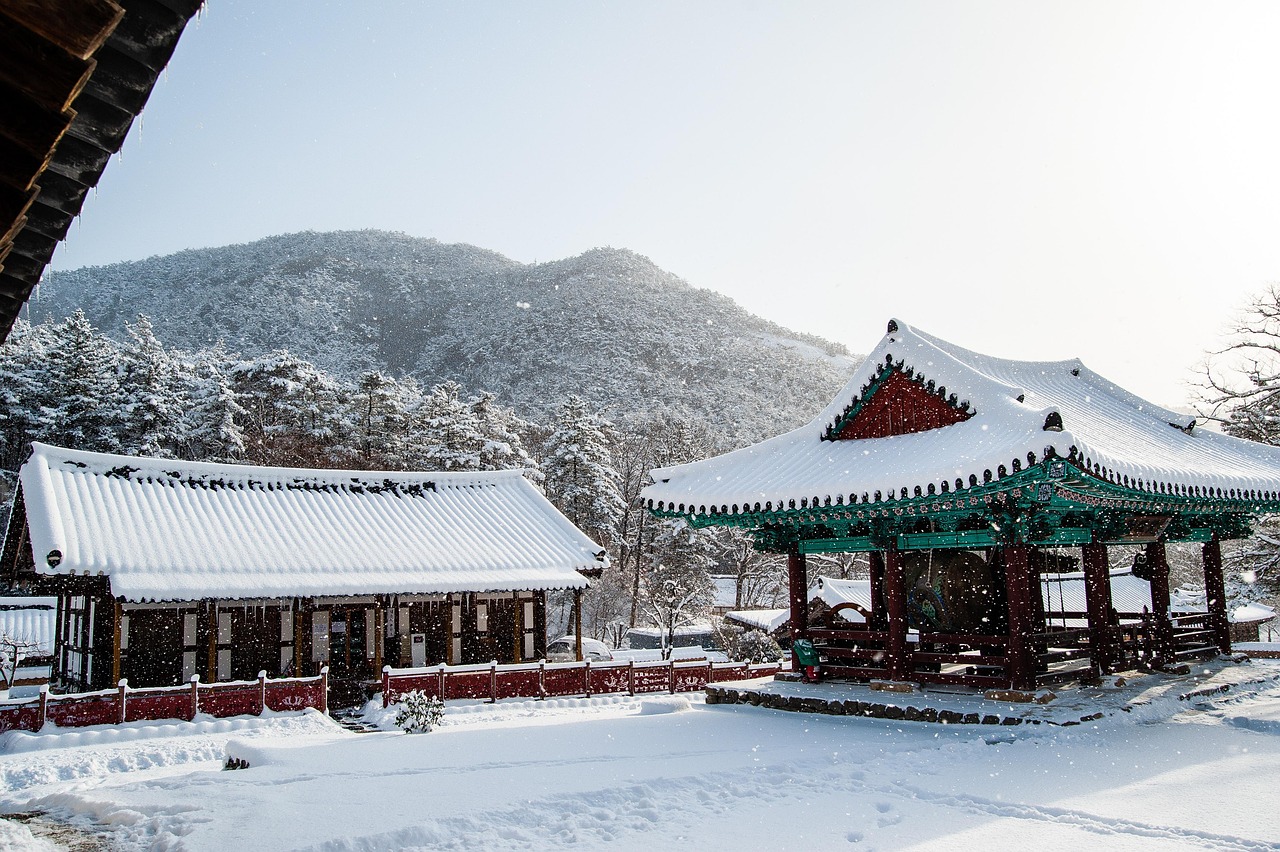 설경 속 사찰 사진