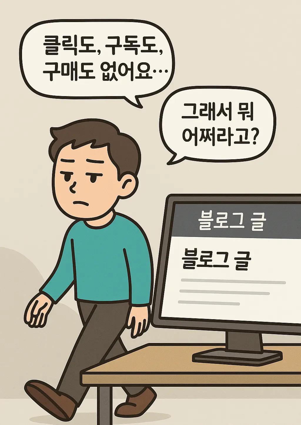 블로그 글을 읽고도 아무런 행동 없이 떠나는 독자의 모습