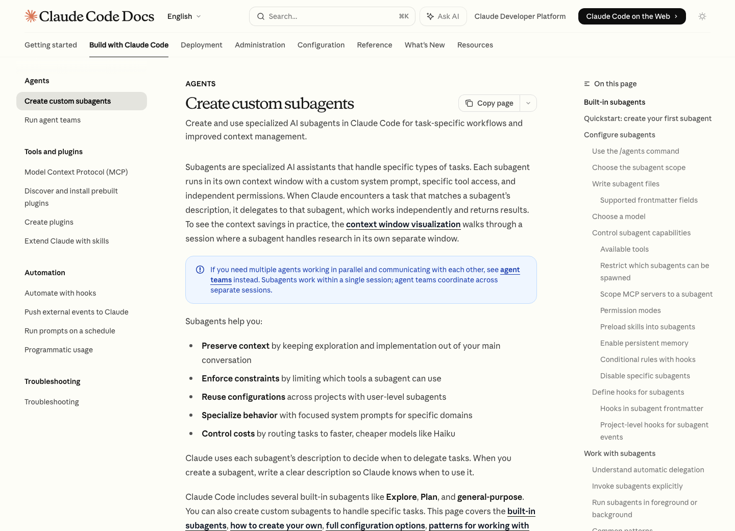 Claude Code Docs의 서브에이전트 문서 캡처