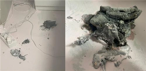 보조배터리 폭발 사고 잔해