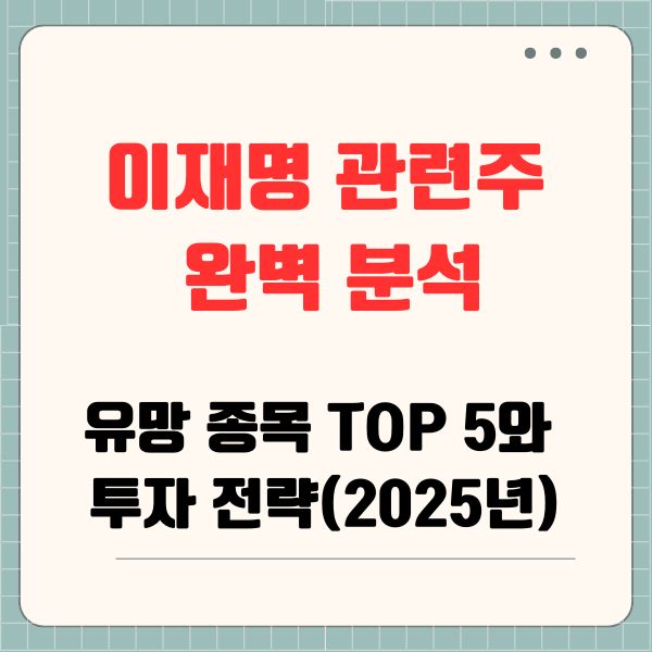 이재명 관련주 완벽 분석: 유망 종목 TOP 5와 투자 전략(2025년)