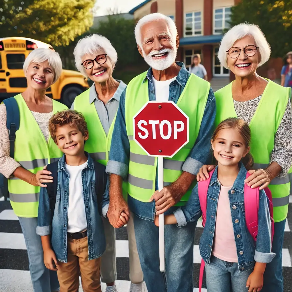자원봉사하시는 분들이 아이들 등교를 도와주는 모습
