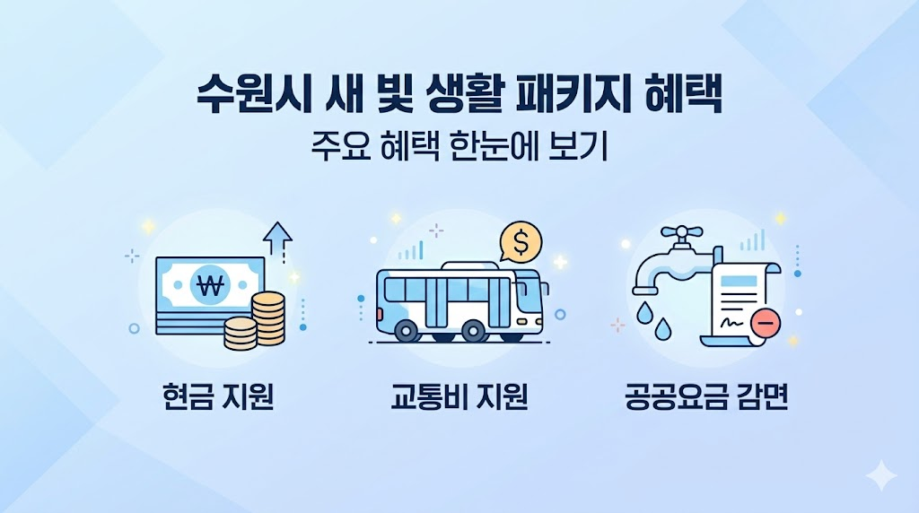 푸른색 계열의 깔끔한 배경에 현금, 버스, 수도 요금 아이콘이 배치된 정보성 인포그래픽 썸네일