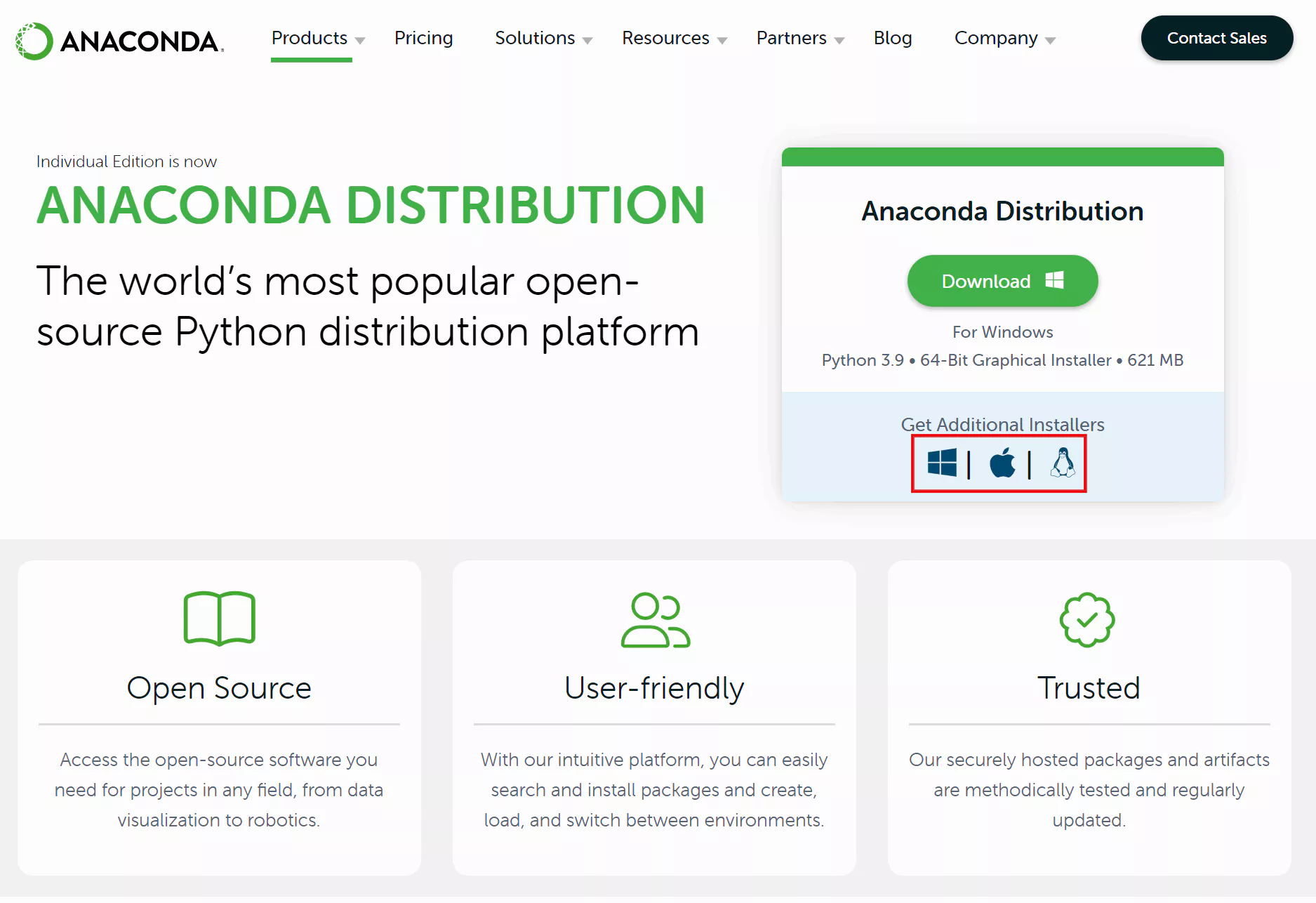 아나콘다-배포-관련-공식-페이지-첫-화면