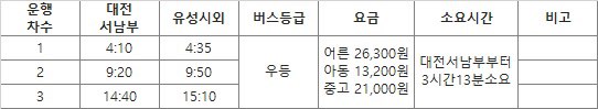 대전서남부 인천공항 리무진 시간표