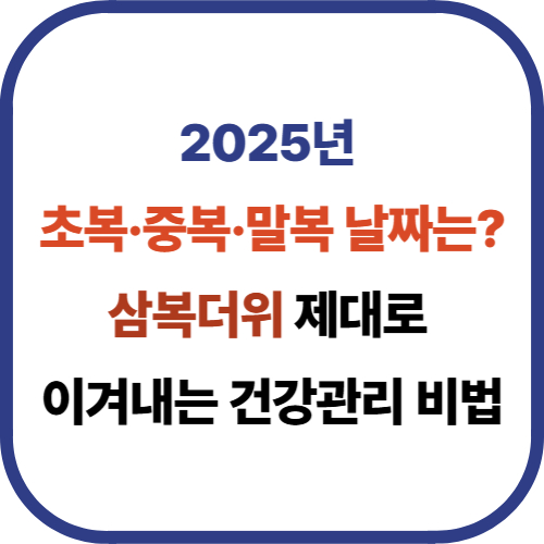 2025년 초복·중복·말복 날짜는? 삼복더위 제대로 이겨내는 건강관리 비법