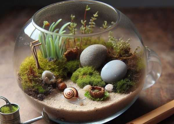 테라리움 달팽이 돌맹이 식물