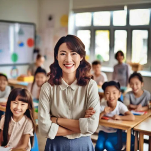 웃는 얼굴의 선생님과 학생들_Ai