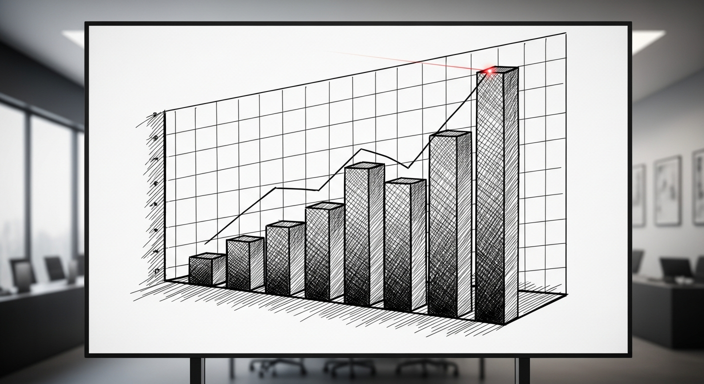 상승하는 매출 그래프를 강조하는 발표 장면