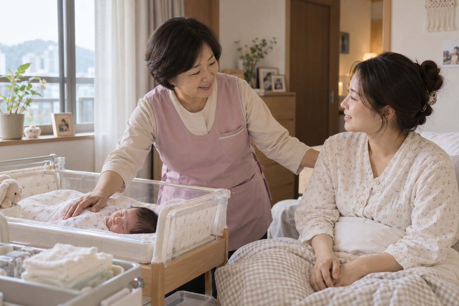 출산가정을 방문해 산모와 신생아를 돌보는 중장년 건강관리사