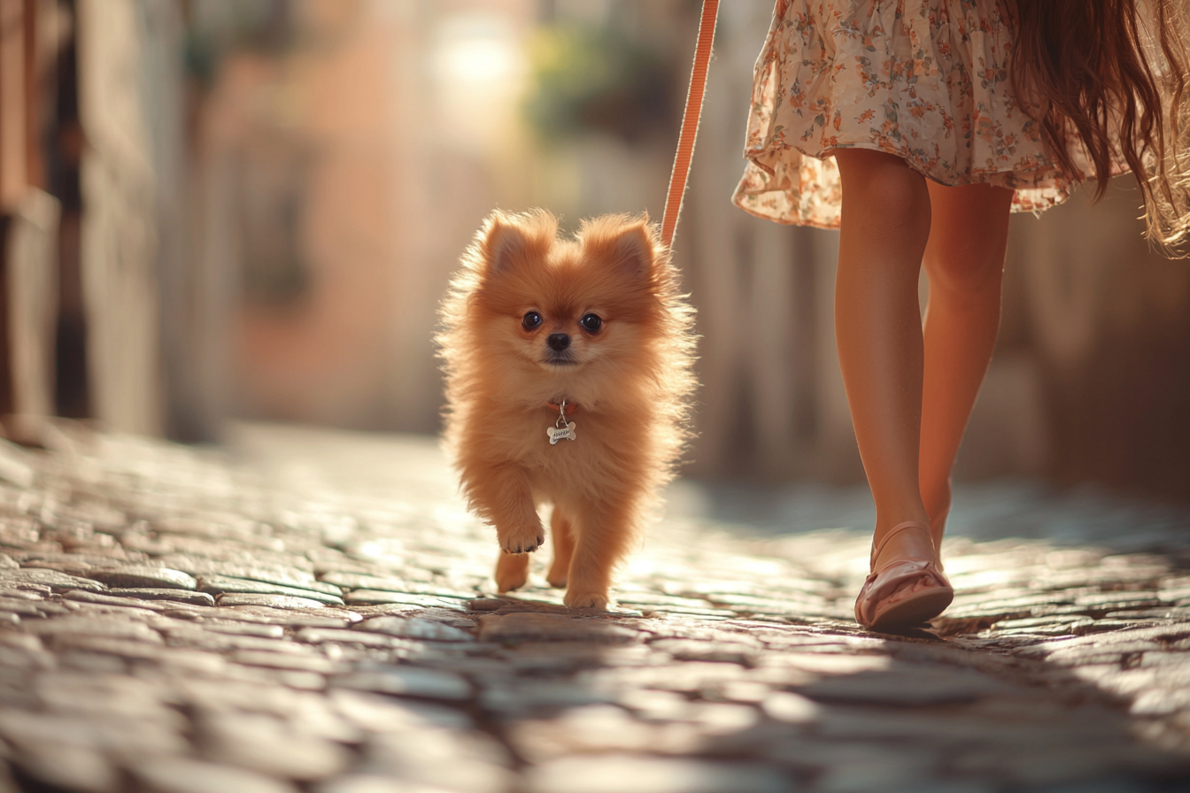 pomeranian with girl