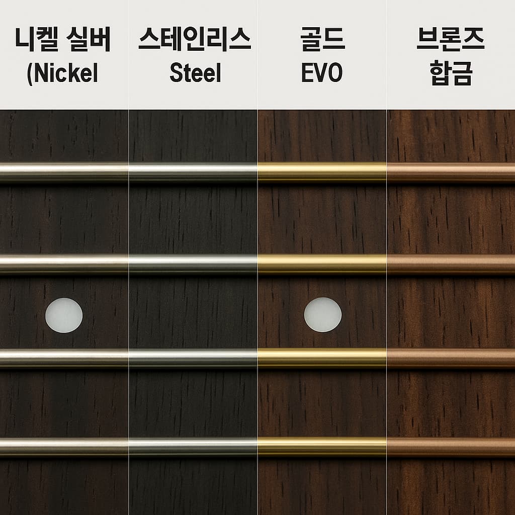 어쿠스틱 기타 프렛 소재별 비교 이미지